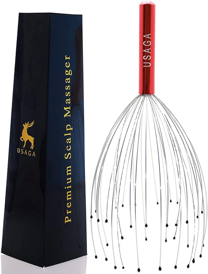 USAGA 36 Fingers Head Massager Scalp Massager Head Scratcher, Stocking Stuffers Gift for Scalp Body Relaxing (Red) USAGA