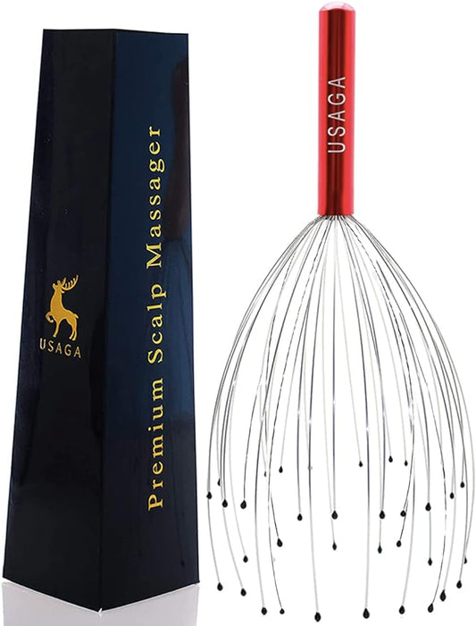 USAGA 36 Fingers Head Massager Scalp Massager Head Scratcher, Stocking Stuffers Gift for Scalp Body Relaxing (Red) USAGA