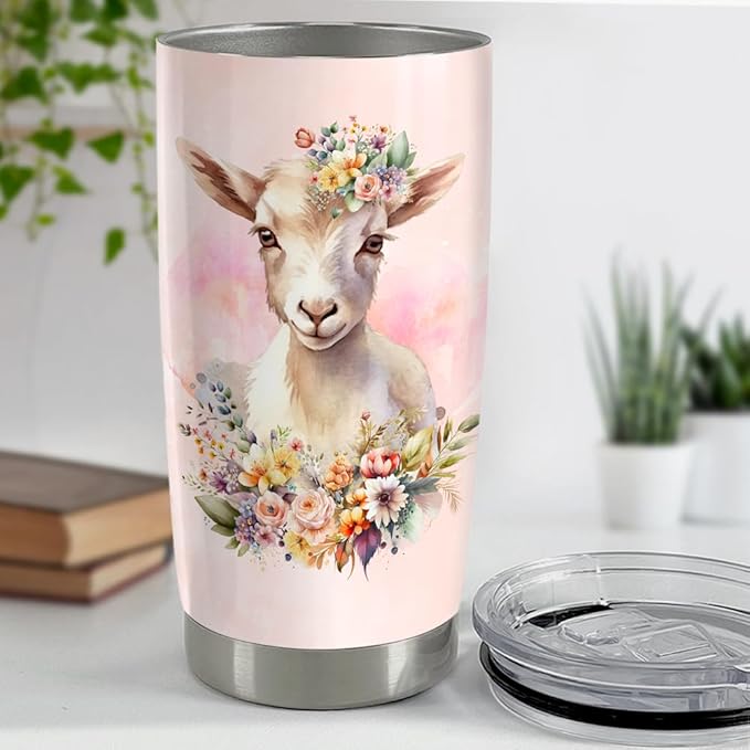 SANDJEST Goat Tumbler 20oz Girl Loves Goats Stainless Steel Insulated Tumblers Coffee Travel Mug Cup Gifts for Women Girl Teen Birthday Christmas - Bloomnest