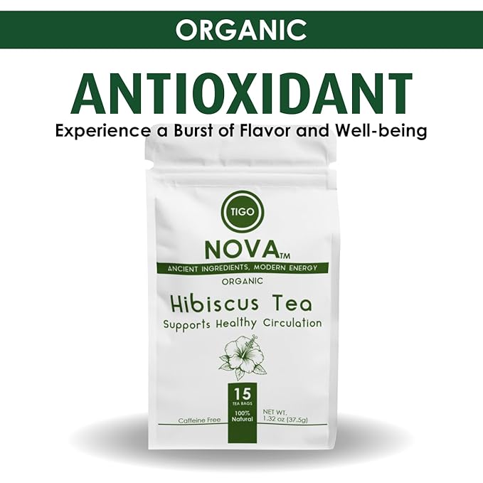Premium Organic Hibiscus Tea Bags, 100% Natural and Organic Ingredients, Antioxidant Tea, Caffeine free | Authentic African Origin | Eco-conscious Teabags (15 count) , Supports Healthy Blood Pressure, Boosts Immune - Bloomnest