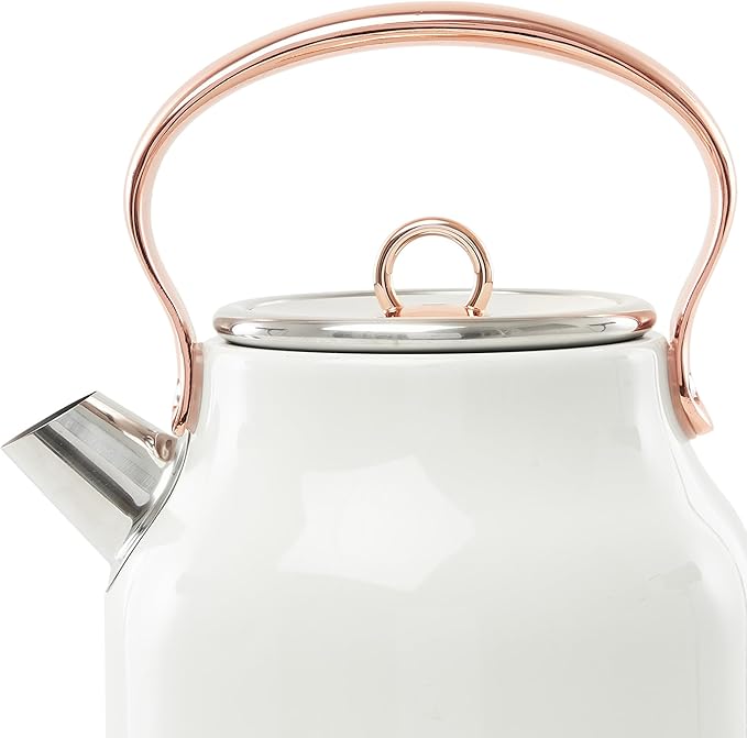Haden Heritage 1.7 Liter Stainless Steel Electric Kettle, Hot Water Kettle with 360-Degree Base and Auto Shutoff, Ivory & Copper - Bloomnest