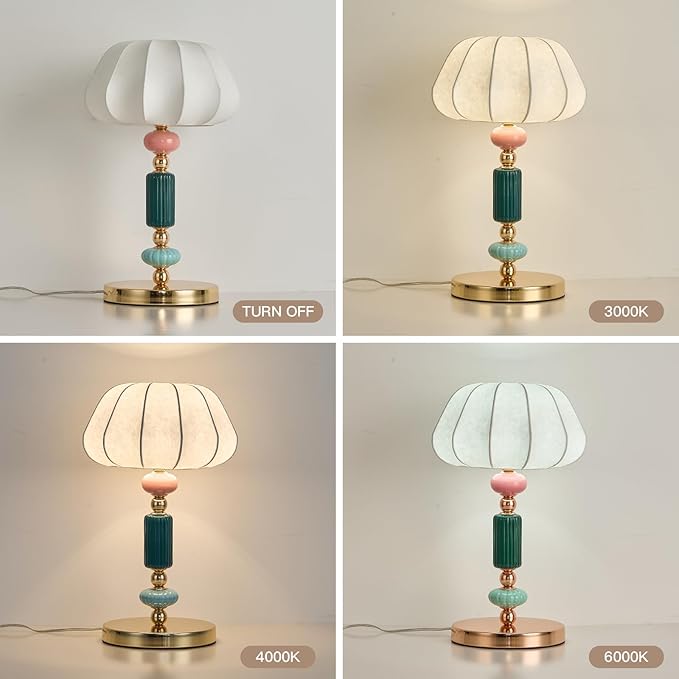 Modern White Fabric Table Lamp Plug in Metal Base Desk Light with Plug Cord Switch for Bedroom Bedside Living Room - Bloomnest