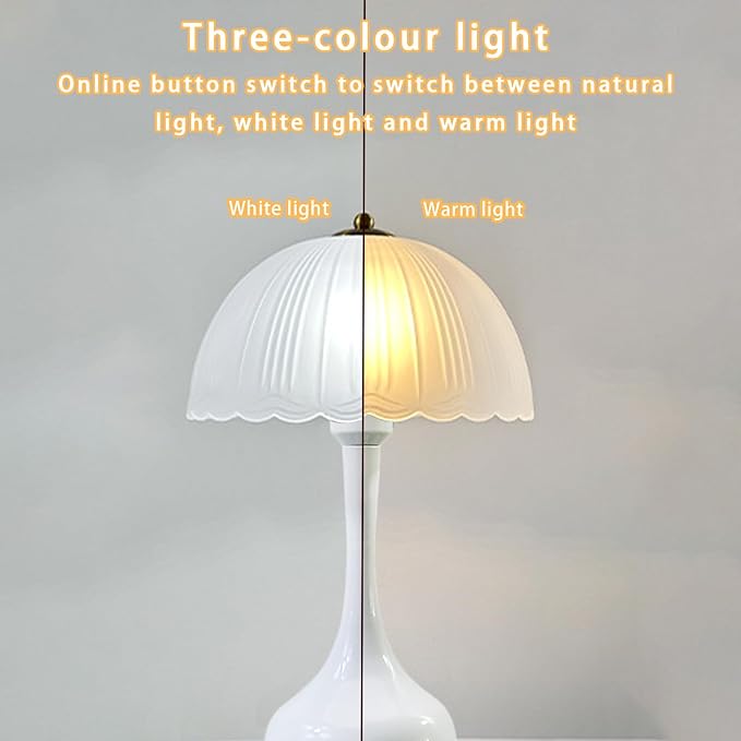 Large Table Light 3 Color Adjustable Ceramic Lamp Vintage Nightstand Lamps Dimmable Bedside Table Lamps for Living Room Bedroom Home Office (White) - Bloomnest