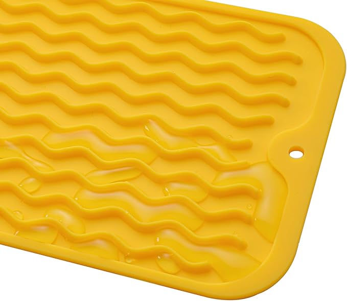 Silicone Dish Drying Mat for Multiple Usage,Easy clean,Eco-friendly,Heat-resistant Silicone Mat for Kitchen Counter or Sink,Refrigerator or Drawer Liner Yellow S 12 inches x 6 inches - Bloomnest