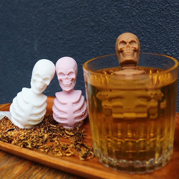 2 Skull Tea Infusers for Loose Tea, Food Grade Silicone Hot Tea Strainers for More Enjoyable Tea Times with Friends and Family(White and Pink) - Bloomnest