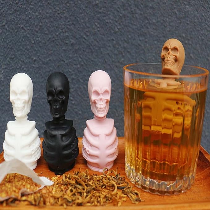 2 Skull Tea Infusers for Loose Tea, Food Grade Silicone Hot Tea Strainers for More Enjoyable Tea Times with Friends and Family(Black and Brown)