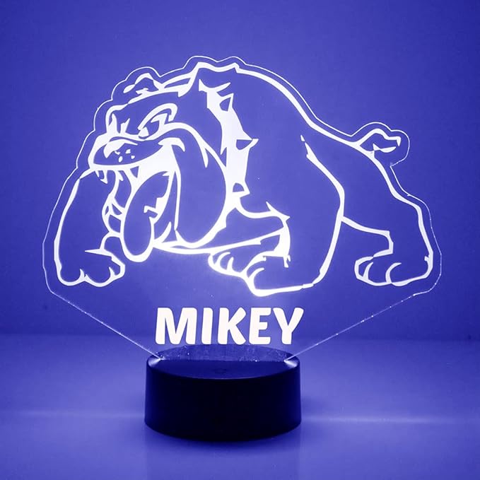 Custom Bulldog LED Sign Night Light Lamp with Remote, Light Up Display with Personalized Name or Image, Customized, Made in The USA, Clear Acrylic Home Decor Design with 16 Colors, 4 Modes - Bloomnest