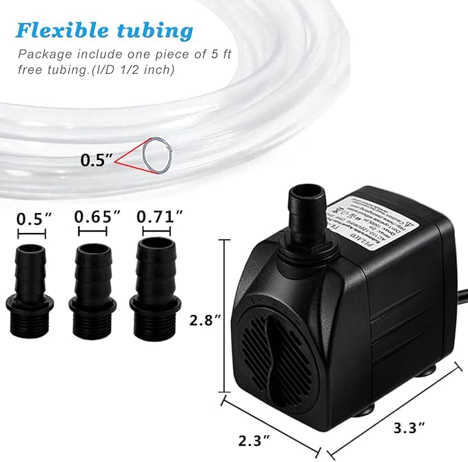 PULACO 400GPH Submersible Pump with 5 ft Tubing, (1500L/H 25W) durable fountain water pump for Pond Fountain, Aquariums Fish Tank, Statuary, Hydroponics - Bloomnest