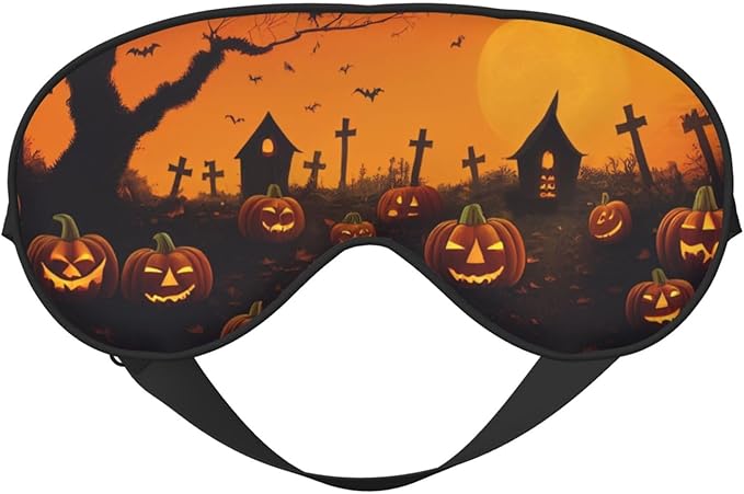 Sleep Mask Halloween Pumpkins Graveyard Spooky Night Comfortable Eye Mask with Adjustable Strap Soft Eye Cover Blindfold for Travel Yoga Nap Shift Work - Bloomnest