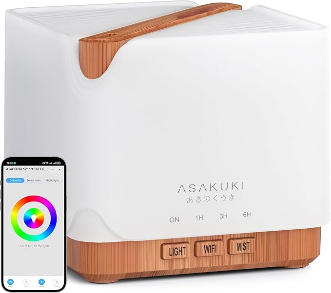 ASAKUKI Smart WiFi Essential Oil Diffuser, Large 700 ml Cool Mist Humidifier, Easy Connect with Alexa and Google Home, Phone App & Voice Control, Customized Schedule Timers and LED Light - Bloomnest