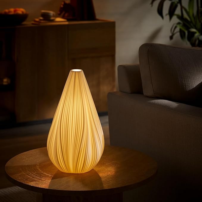 RONDURE 12.5" Modern Ceramic Table Lamp, Fully Dimmable Modern Bedside Lamps for Bedroom, Living Room and Nightstand, White Translucent Ceramic Shade, Warm Ambient Lighting, Corded, Bulb Included - Bloomnest
