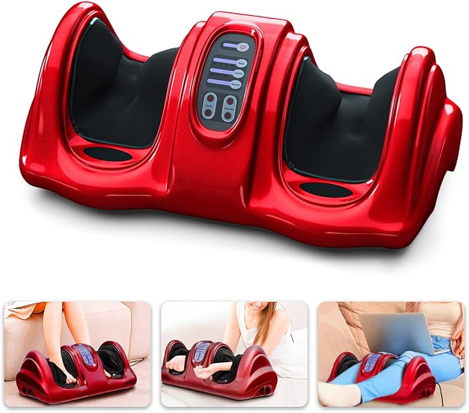 ARLIME Foot Massager Machine, Stimulates Blood Circulation Deep Kneading Shiatsu Foot Massager, Rolling & Pulsing for Leg Calf Arm Ankle w/Remote, Red - Bloomnest