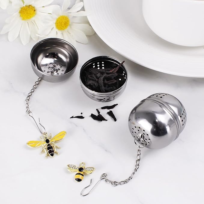 2Pcs Stainless Steel Mesh Tea Infuser, 2.1 inch Tea Infuser Ball with Cute Honey Bee Pendant,Tea Strainer Tea Diffuser Tea Steeper for Filtering Tea,Tea Infusers for Loose Tea