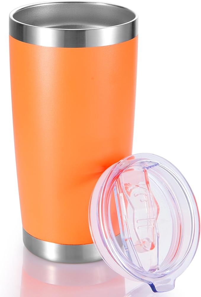 20 oz Tumbler Stainless Steel Tumblers with Lid Double Wall Vacuum Insulated Coffee Mug 20oz Powder Coated Cup for Hot and Cold Drinks, Orange, 1 pack - Bloomnest