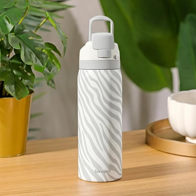 Zebra Print Insulated Stainless Steel Water Bottle with Straw for Sports and Travel, 32oz, Gifts for Women Girls Friends Teens Birthday Christmas - Bloomnest