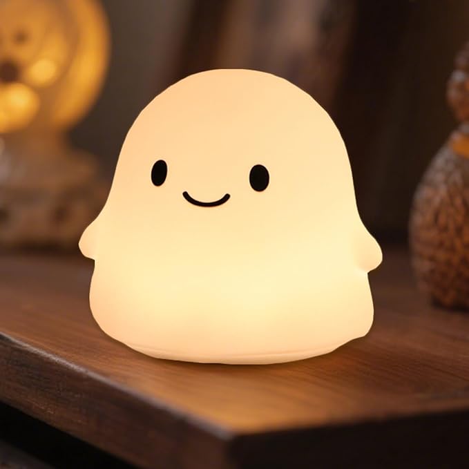 Halloween Ghost Night Light, Kids Halloween Gifts - Cloud Nightlight, Halloween Decorations, Squishy Silicone, Dimmable, Rechargeable, 30-Min Timer, Bedroom Nursery Bedside, Room Decor - Bloomnest