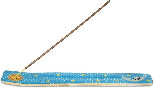 Bless-International Traditional-Handmade-Burner Wooden-Incense-Stick-Holder Ash-Catcher-Stand for-Aromatherapy-Meditation-Yoga (Moon & Stars) 10 Inches, Pack of 1 - Bloomnest