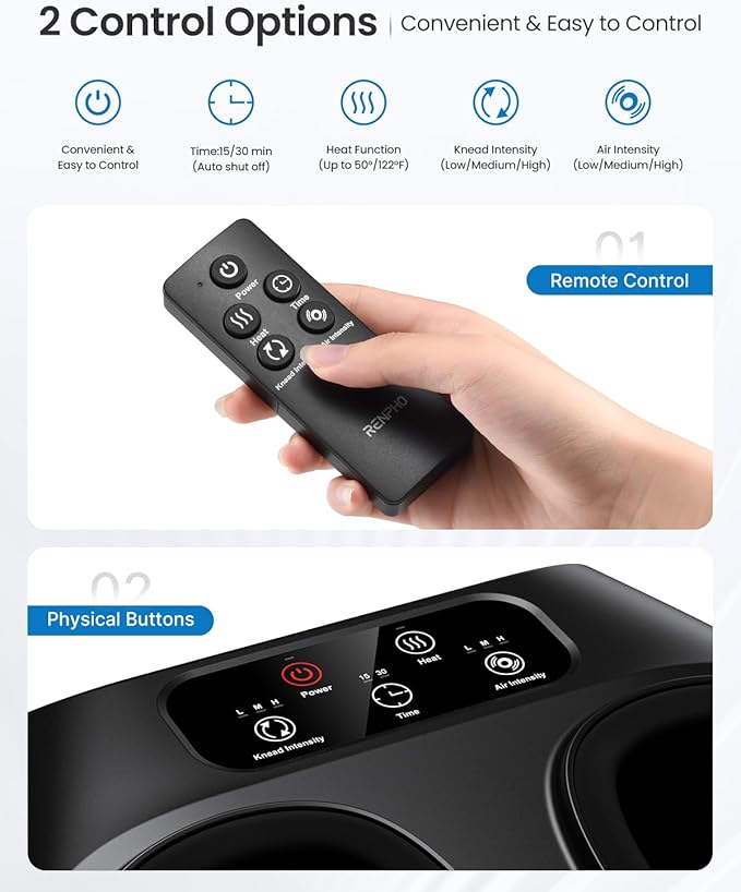 RENPHO Foot Massager Machine with Heat [2026 Upgraded], Shiatsu Foot Massager for Plantar Fasciitis, Foot Massager Machine for Women, Wireless Control, True Full Foot Massager, Up to Size 14, BK