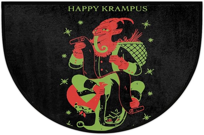 Half Round Door Mat, Happy Krampus Print Non-Slip Half Circle Rug Washable Durable Home Decor Cute Door Mat for Indoor Outdoor Living Room Bedroom Kitchen Patio(36"x24") - Bloomnest