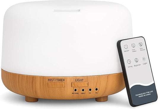 Aromatherapy Essential Oil Home Diffuser with Remote Control, 300ML Large Room Cool Mist Air Humidifier, 8 Hours Quiet Operation, Timer, 7 Colors LED Night Night，Suitable Home,Yoga. - Bloomnest
