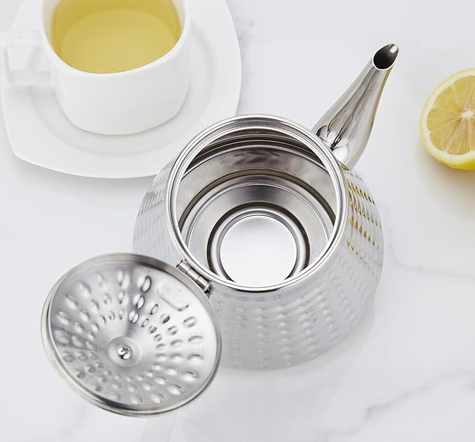 SANQIAHOME 1.2L(40oz) Stainless Steel Hammer Patterned Teapot With Removeable Infuser,Loose leaf cover,Silver - Bloomnest