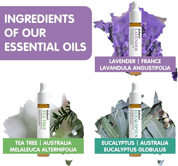 Benatu Essential Oils Set (Tea Tree Lavender Eucalyptus) for Home, Organic Relax Scent Aromatherapy Gift for Women and Men, Natural Fragrance for Skin Care, Body Topical Massage, Diffuser 3 Packs - Bloomnest