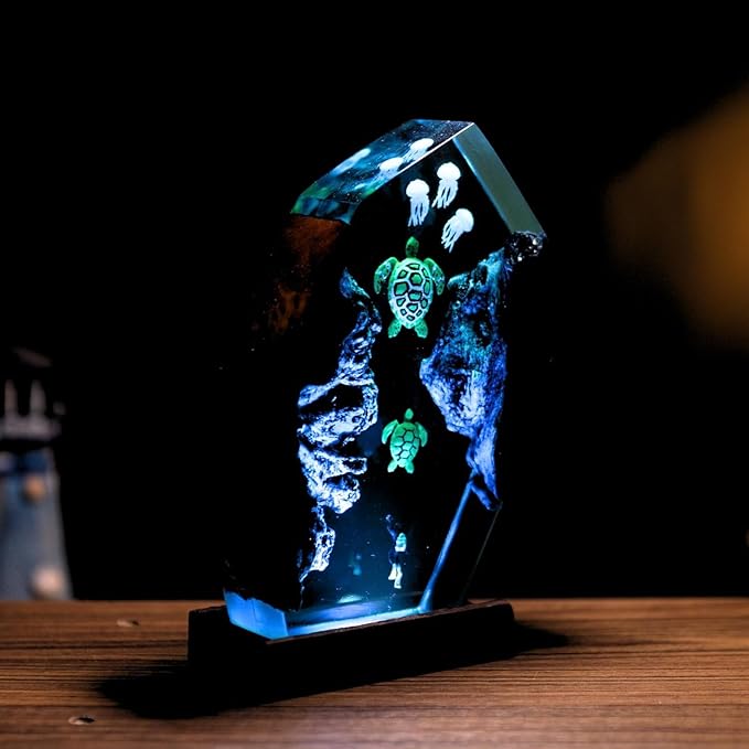 Handmade 3D Ocean Resin Lamp – LED Color Changing Night Light, Artistic Sea Turtle & Coral Scene, Unique Coastal Home Decor Gift for Ocean & Nature Lovers - Bloomnest