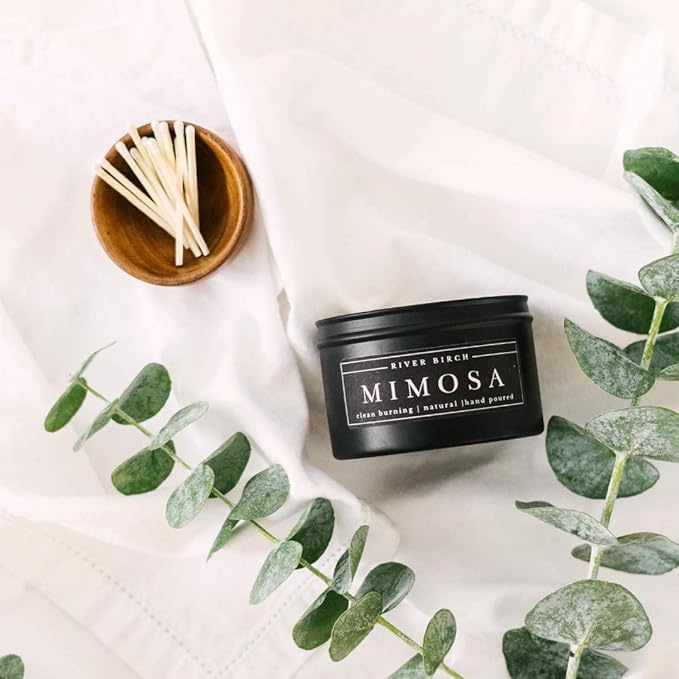 River Birch Candles Mimosa Scented Candle | Premium, All-Natural, Non-Toxic, Soy Candles | 8 oz. Black Matte Tin Travel Candle | Cozy Relaxing Gifts for Home - Bloomnest