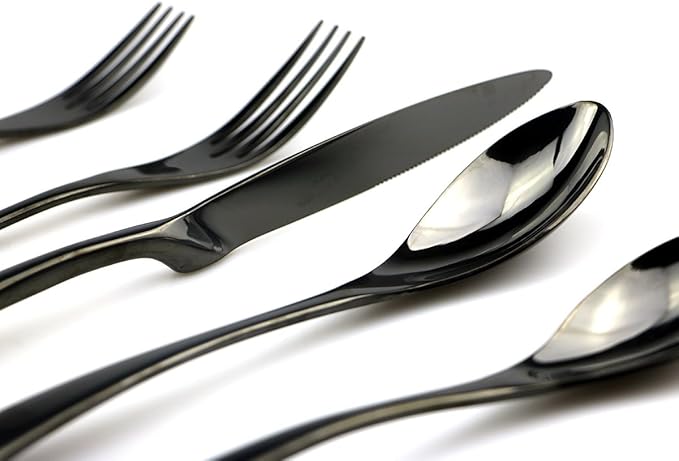 JASHII 18/10 Stainless Steel 20 Piece Mirror Polished Black Flatware Set,Dinner Knife Fork Salad Fork Dessert Spoon，Service for 4 ，Black Utensil Sets - Bloomnest