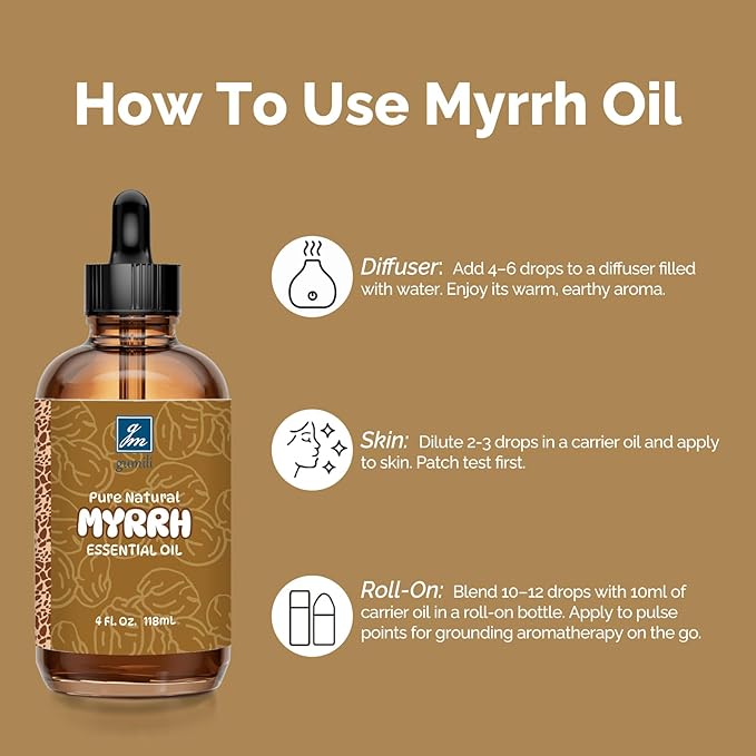 Myrrh Essential Oil 4 Oz, 100% Pure Natural Myrrh Oil for Diffuser, Skin, Hair, Body & Face, Massage, DIY & Home Use - Bloomnest