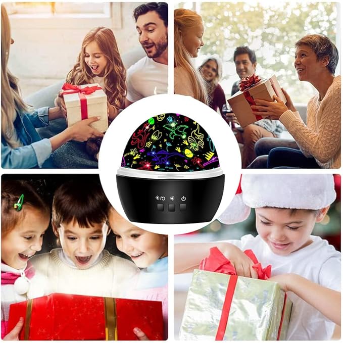 MINGKIDS Night Light for Kids,2 in 1 Rotating Projector Lamp with Dino&Vehicles Theme,2 Ways to Charge,Baby Night Light Ceiling Projector for Bedroom Kids Room Decor - Bloomnest