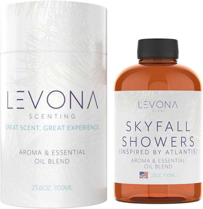 Levona Scent Essential Oil - Luxury Aroma for Home, Office, Hotel & Spa, Ideal for Humidifiers & Diffusers, Hotel Fragrance with Neroli, Orange & Melon - 700ml / 23 fl oz, Skyfall Showers LEVONASCENT