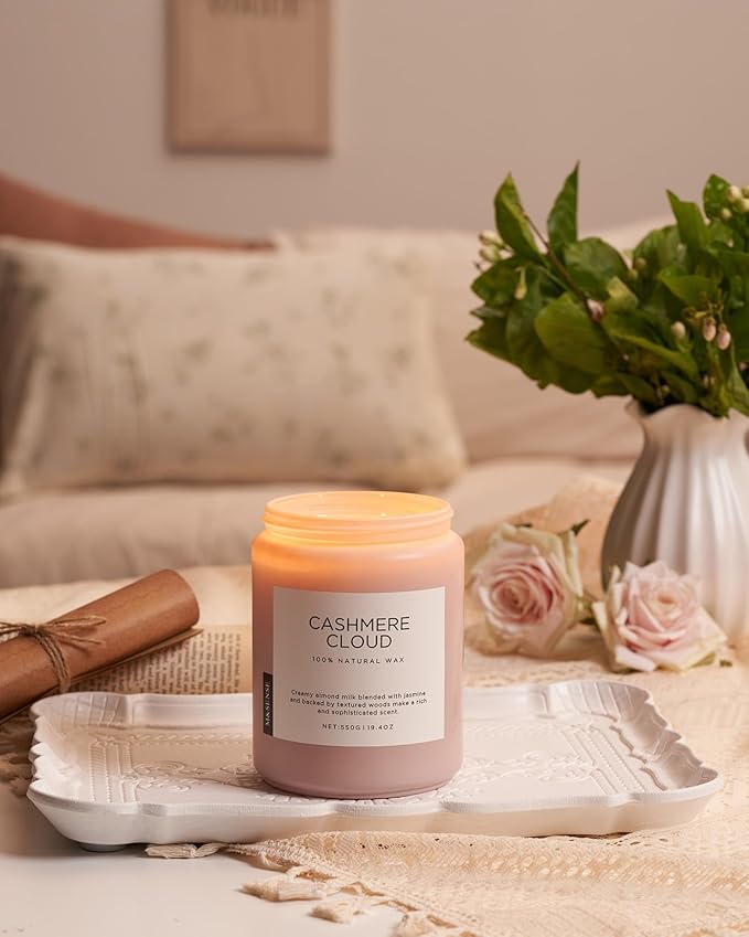 M&SENSE Warm Cashmere Scented Candles, 19.4oz 110 Hour Long Lasting 2 Wick Organic Natural Soy Wax in Glass Jar Candle for Bedroom Kitchen Home Decor, Housewarming Gifts for Family Friends - Bloomnest
