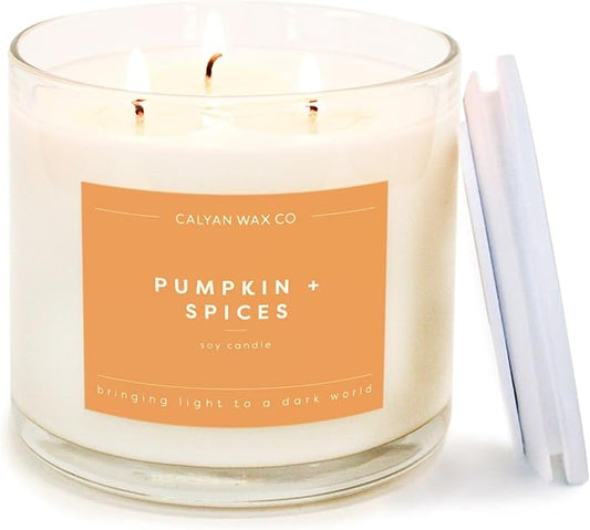 Calyan Wax Co. Pumpkin & Spices 3 Wick Scented Candle - 43 Hour Burn - Luxury 3 Wick Soy Candles - Non Toxic Soy Wax Candles - Long Lasting Large Glass Jar Candle for Home - 14.9oz - Bloomnest
