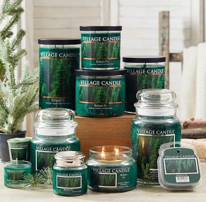 Village Candle Balsam Fir Large Apothecary Jar, Scented Candle, 21.25 oz., Green - Bloomnest