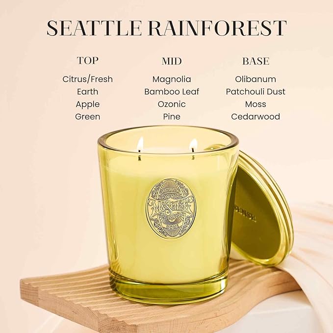 M&SENSE Large Two-Wick Soy Candle | Seattle Rainforest & Matcha Green |19.8 oz, 120H Burn Time | Luxury Scented Candle for Relaxation, Gifting, Home Décor | Ideal for Bedroom, Office, Party Ambiance - Bloomnest