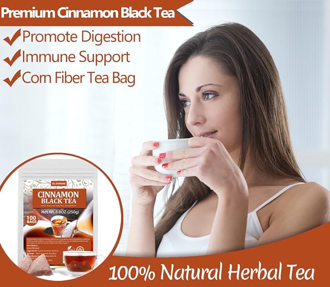 Premium 100 Cinnamon Black Tea Bags,Made with Natural Ceylon Cinnamon & Ceylon Black Tea, 100% No Artificial Flavors & No Additives. - Bloomnest
