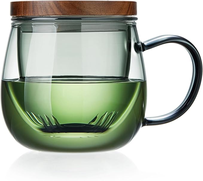 17 OZ Glass Tea Cup with Infuser and Lid, 500 ML Large Borosilicate Teacup, Clear Mug for Loose Leaf Tea, Blooming Tea, Tea Bags - Perfect Christmas or Birthday Gift for Women - Bloomnest