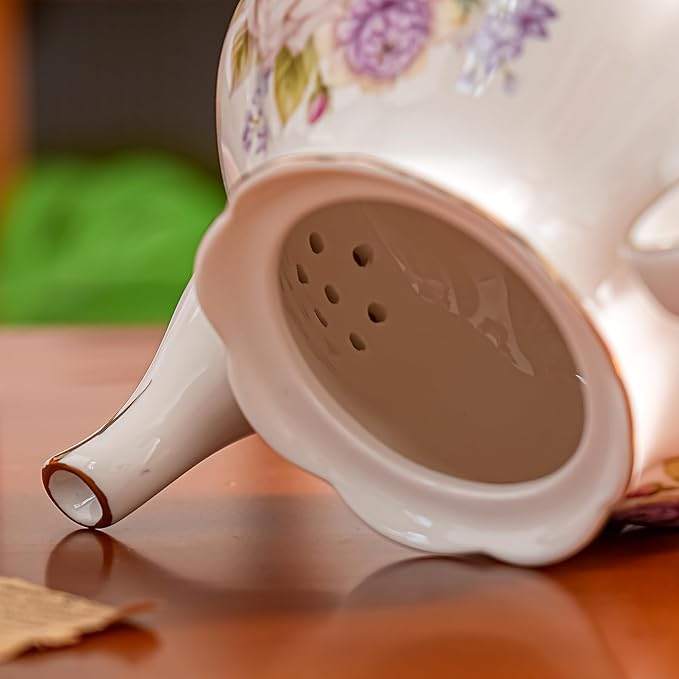 Flower Ceramic Teapot,22oz Porcelain Tea pot for Tea Coffee Milk for Office Home Men Women as Gift (Rose)