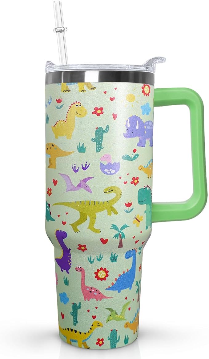 Stainless Steel Dinosaur Tumbler - 40 oz, Coffee Travel Mug with Lid and Straw, Perfect Dinosaur Gifts for Women - Bloomnest