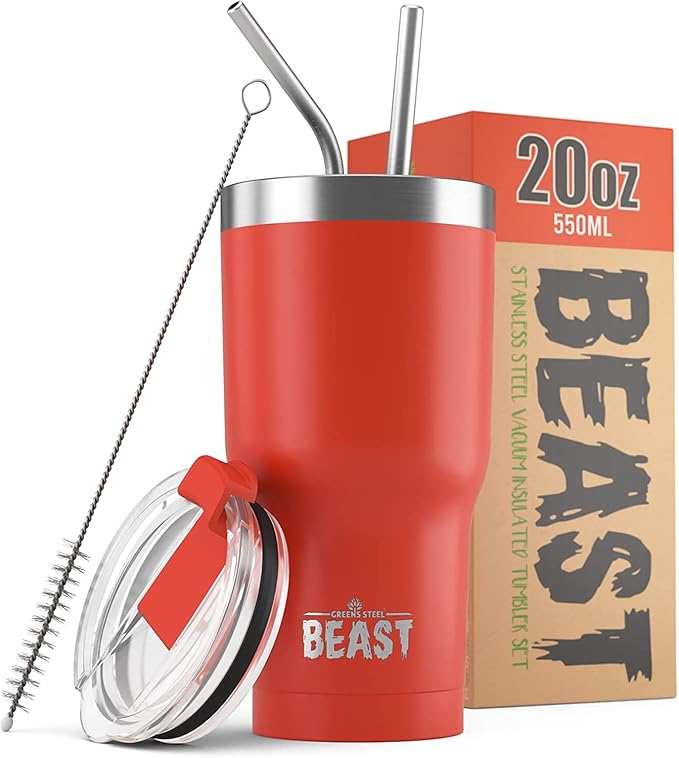 Beast 20 oz Tumbler Stainless Steel Vacuum Insulated Coffee Ice Cup Double Wall Travel Flask (Ladybug Red) - Bloomnest
