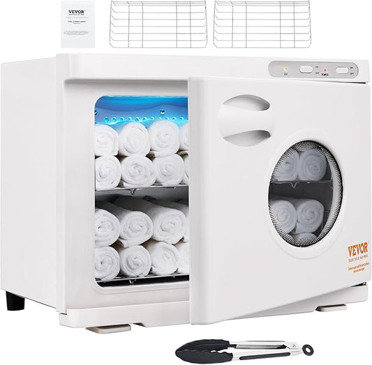 VEVOR 23L Large Capacity Hot Warmers with See Through Window, Two Stainless Steel Racks, Holds up 50-60 Towels, 2-in-1 Quick and All-Round Heating for Facials, SPA, Massage, Salon, White - Bloomnest