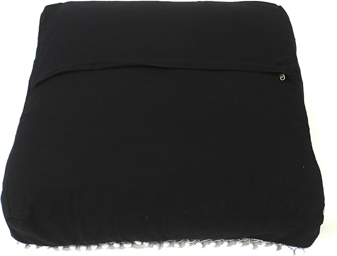 CRAFT KALA Meditation Floor Pillow Cover, Round Large Pillows Cover Seating for Adults, Bohemian Mandala Circle Cushions Cover for Outdoor Fireplace Yoga Living Room (Black, 16" Square) - Bloomnest