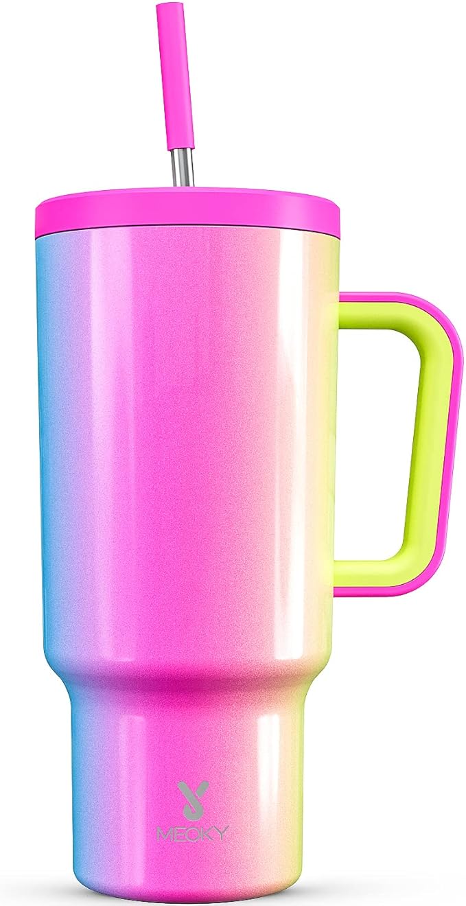 Meoky 40oz Tumbler with Handle, Leak-proof Lid and Straw, Insulated Coffee Mug Stainless Steel Travel Mug, Keeps Cold for 34 Hours or Hot for 10 Hours (Carnival) - Bloomnest