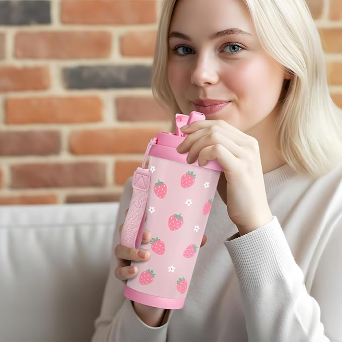 Strawberry Tumbler - Stainless Steel 2-in-1 Lid Coffee Tumbler 18 oz, Insulated Travel Mug Gift for Women Girls Teen Mother, Birthday Christmas - Bloomnest