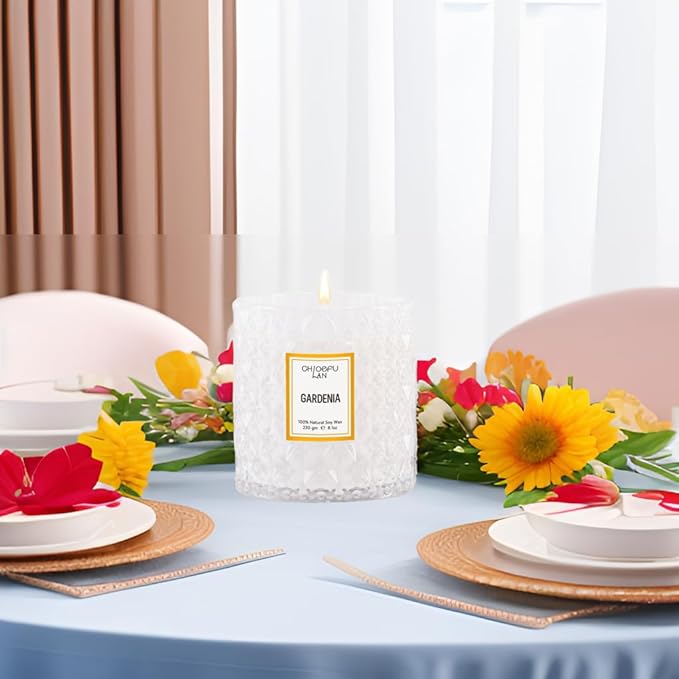 Chloefu LAN Gardenia Scented Candles for Home, Natural Soy Candle Gifts for Home Decor, Birthday Candless Gift for Women, Holiday Gifts, 8.1oz 55 Hours Burn - Bloomnest