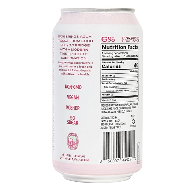 Bawi La Guayaba Sparkling Agua Fresca, Pink Guava with hints of Orange and Hibiscus, 12 Pack, 480 ml - Bloomnest