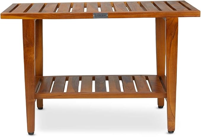 TeakCraft Teak Shower Bench with Shelf 30 inch Wood Spa & Shower Stool - Fully Assembled, The Liv - Bloomnest