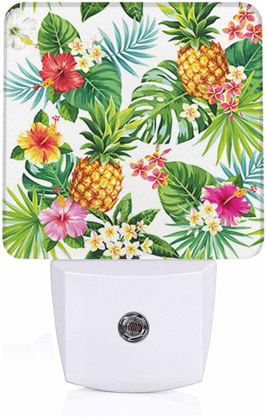 LED Night Light,Summer Hawaiian Botanical Floral Pineapple Flower LED Night Light Plug into Wall with Dusk to Dawn Light Sensor White Energy Efficient Nightlight for Bedroom Hallway Kitchen - Bloomnest
