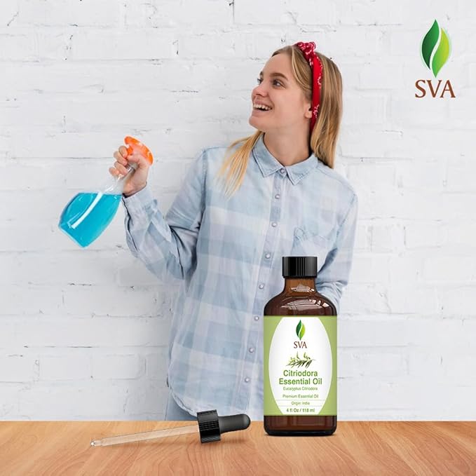 SVA Lemon Eucalyptus Essential Oil – 4 Fl Oz – 100% Natural Citriodora Oil - for Diffuser, Hair Care, Face, Skin Care, Aromatherapy, Scalp and Body Massage, Soap and Candle Making – with Dropper - Bloomnest